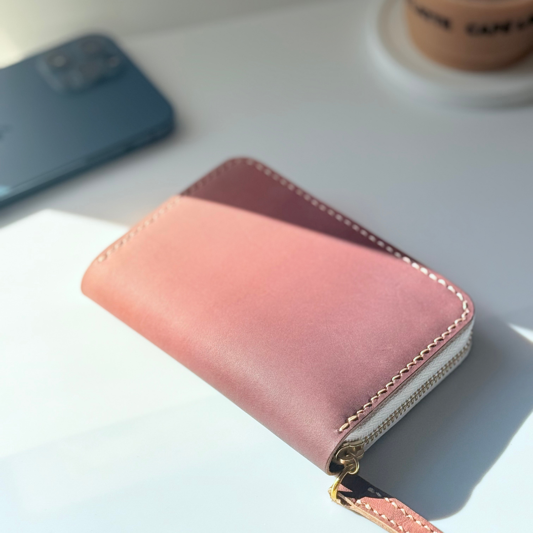 [本革]珈琲色の小さい財布　マイクロウォレット　ラウンドファスナー　コインケース　レザー　クリスマス