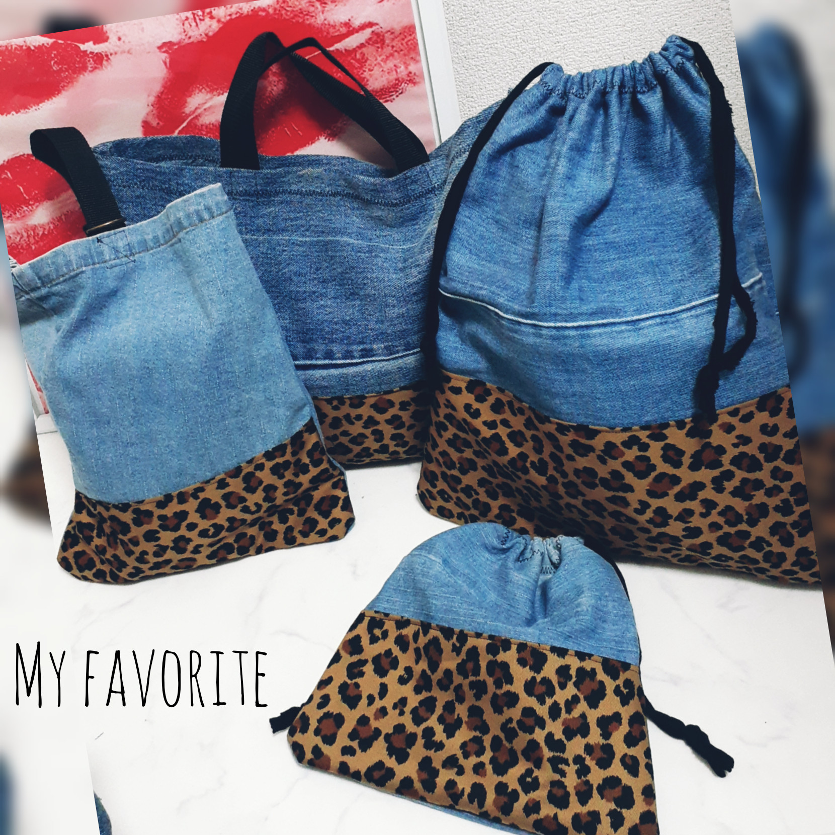 入学グッズ　三点セット　ハート　牛柄　大人気　レッスンバッグ　体操着袋大　給食袋　上履き入れ