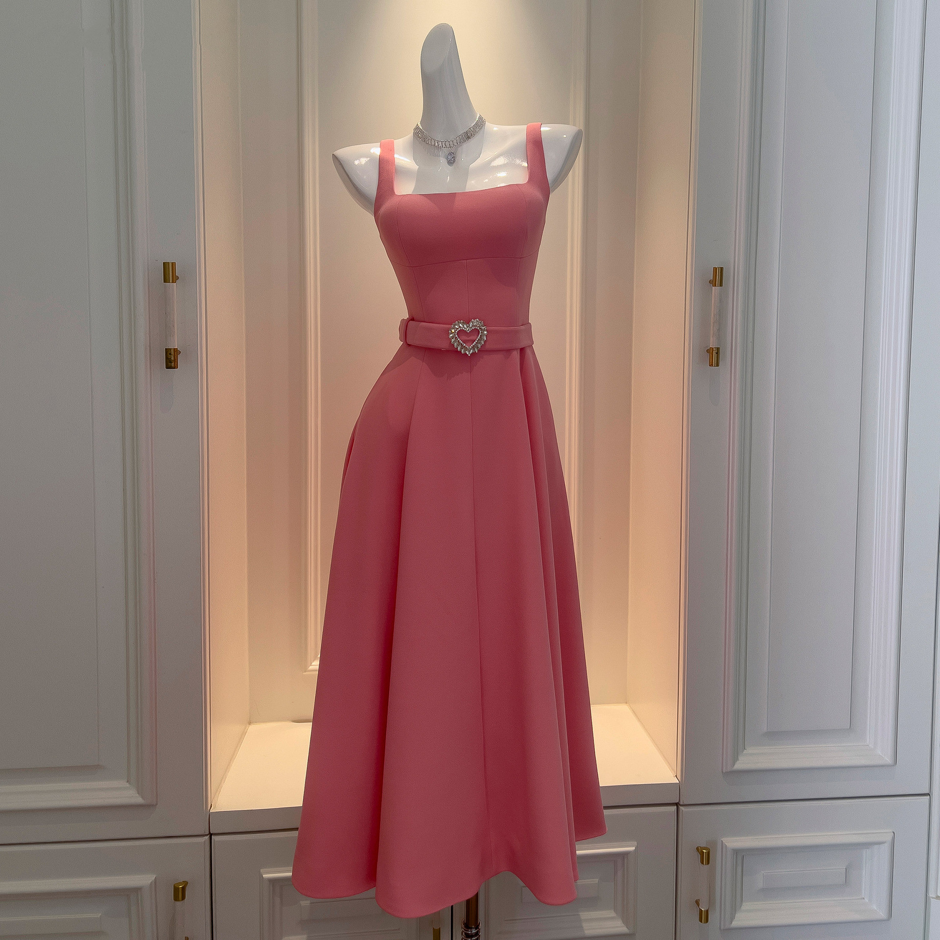 カラードレス ウェディングドレス ノースリーブ ピンク 韓国風 パーティー 前撮り お呼ばれ A9224