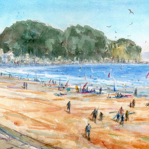 水彩画原画 湘南片瀬海岸の風景 ＃687 絵画 syoumei 通販 19769254