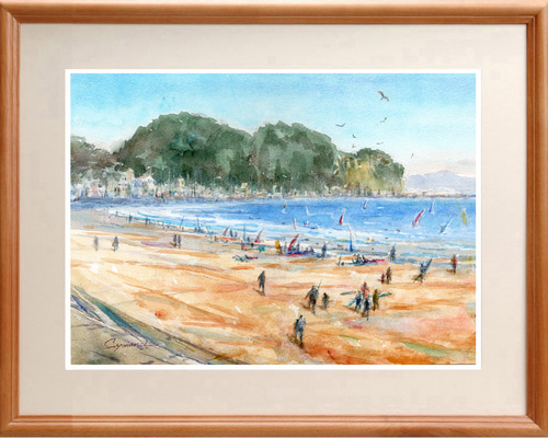 水彩画原画 湘南片瀬海岸の風景 ＃687 絵画 syoumei 通販 19769254