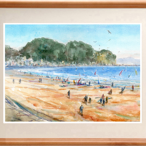 水彩画原画 湘南片瀬海岸の風景 ＃687 絵画 syoumei 通販 19769254