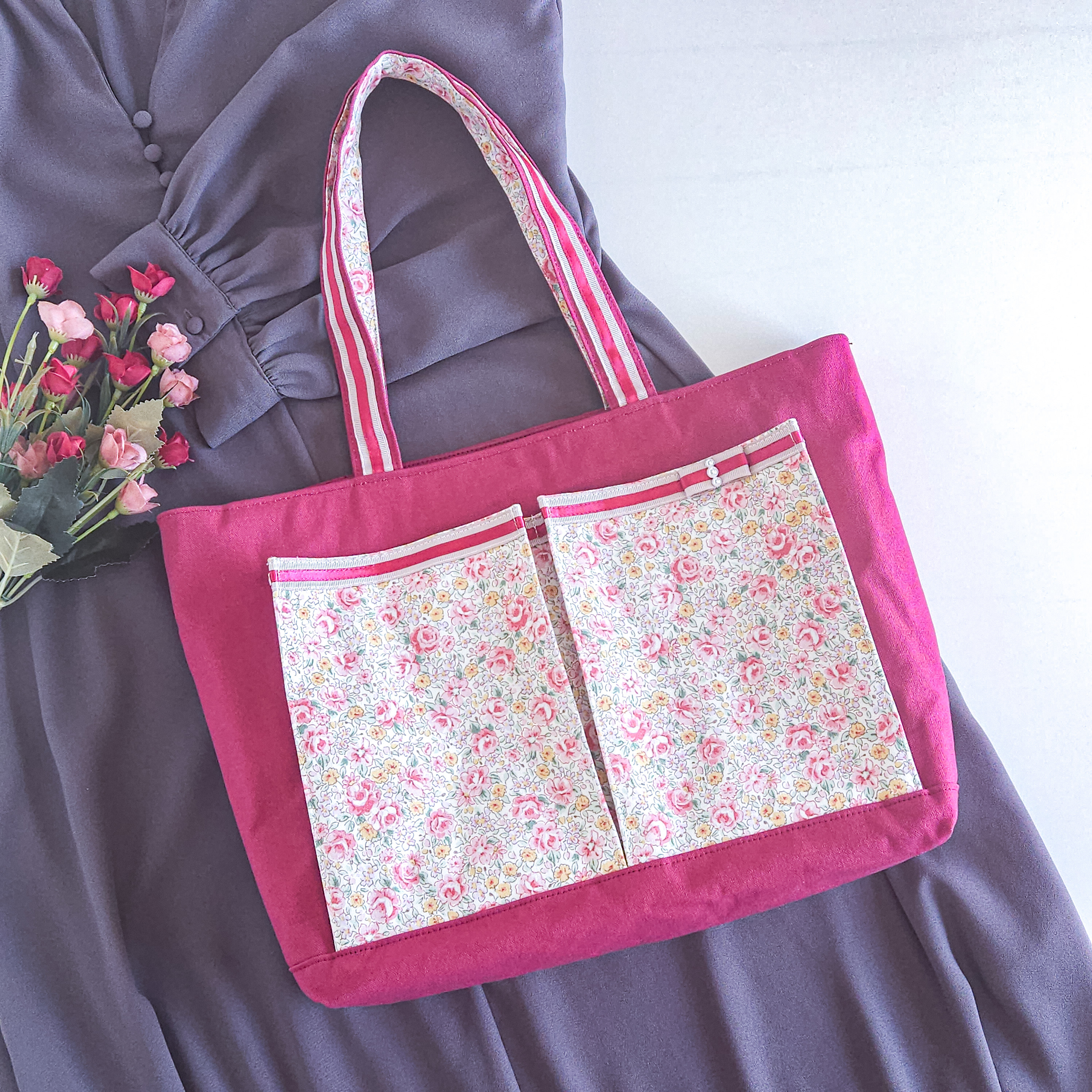 秋色♪ローズ柄のトートバッグ