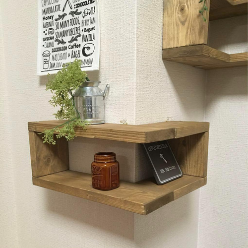 かどっこシェルフ 木製 コーナーラック 飾り棚 ホワイト可