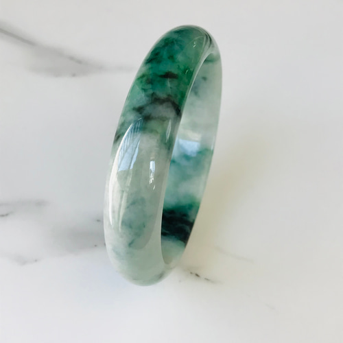 B310-079］ ジェイド ヒスイ 本翡翠 くりぬき バングル 天然石