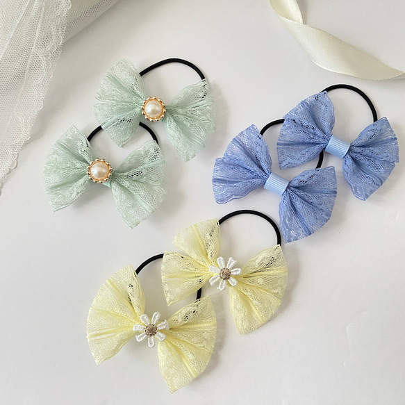 ツインヘアゴム】 キッズ リボン ツインテール パステルカラー レース 