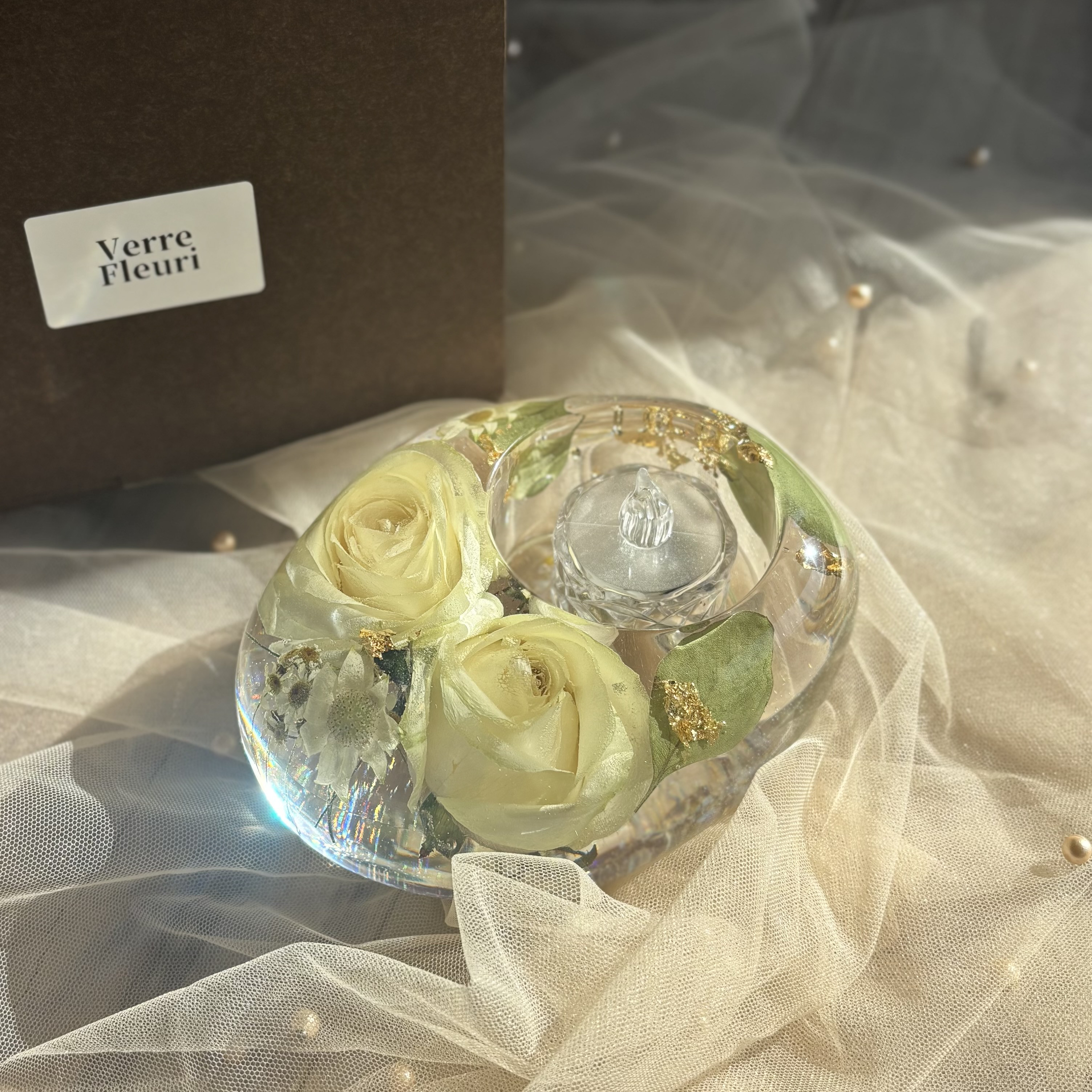 新しい形のアフターブーケ　Verre Fleuri  -キャンドル形-　ブーケ／花束を思い出と共に飾れる置き型インテリア