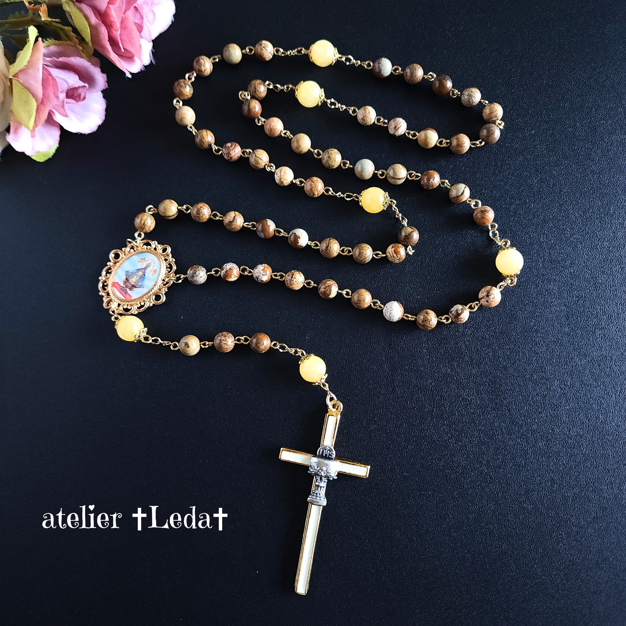 ☆ピクチャージャスパー＆アラゴナイト ロザリオ☆~Picture Jasper~