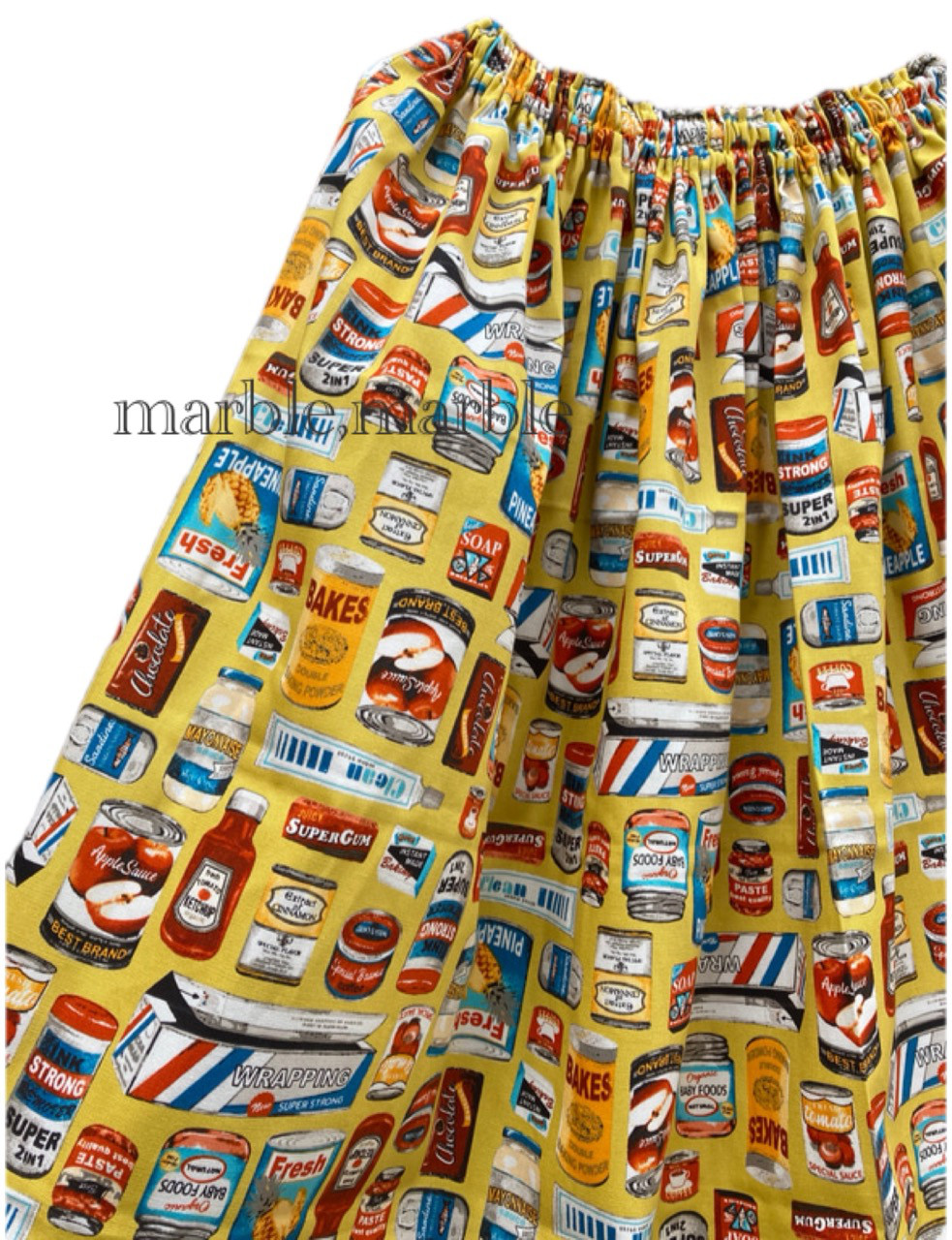 【着丈約81】調味料　缶詰　フルーツ　ポップなスカート　アメリカン　ギャザースカート　大人スカート