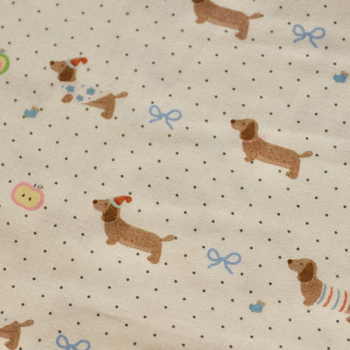 生地】100％コットン 犬好き必見！ダックスフンド柄xりんごxリボンx