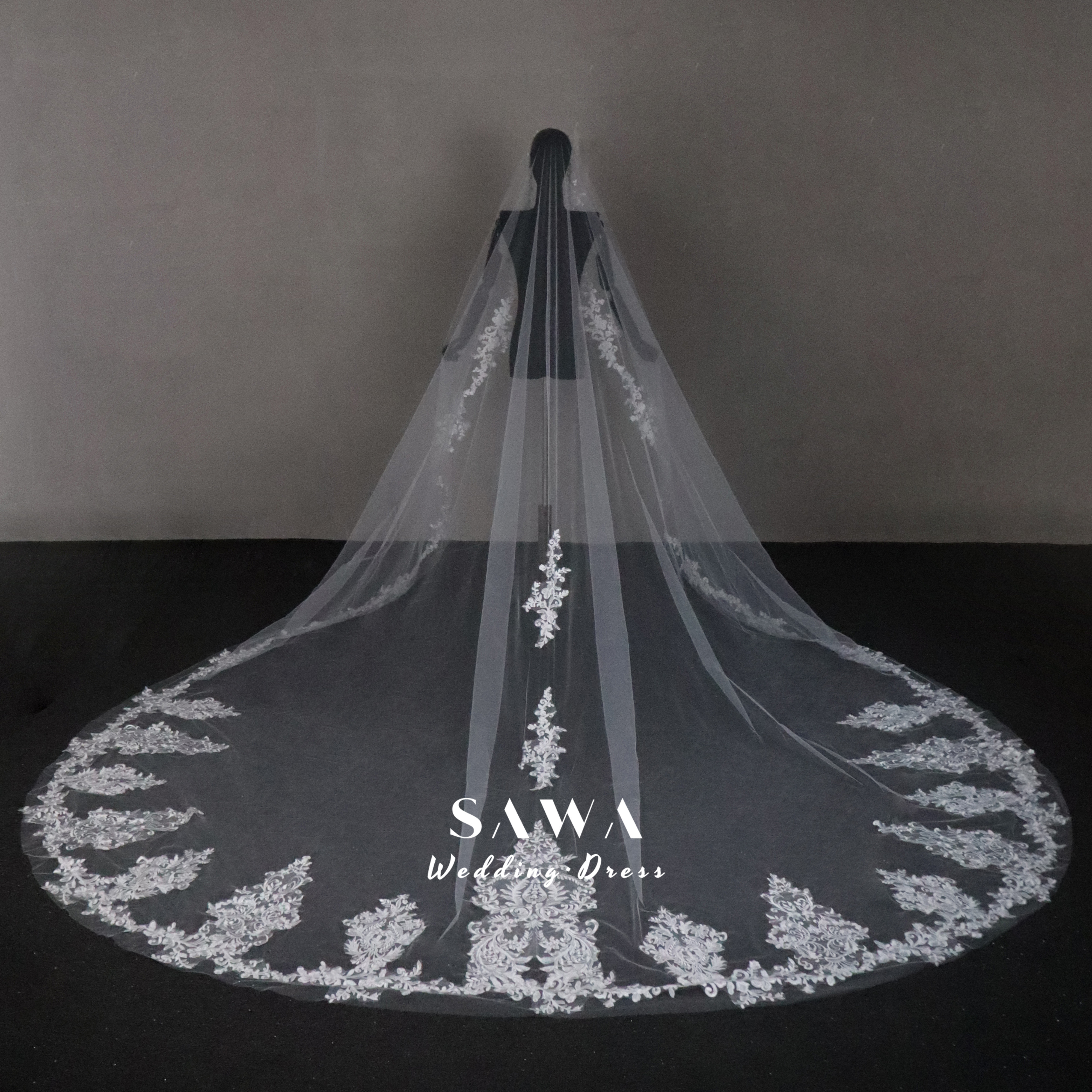 新作　ウェディング小物ベール　エレガントなリーフレース　ロングトレーン　フランスレース優雅　アンティーク結婚式前撮り挙式