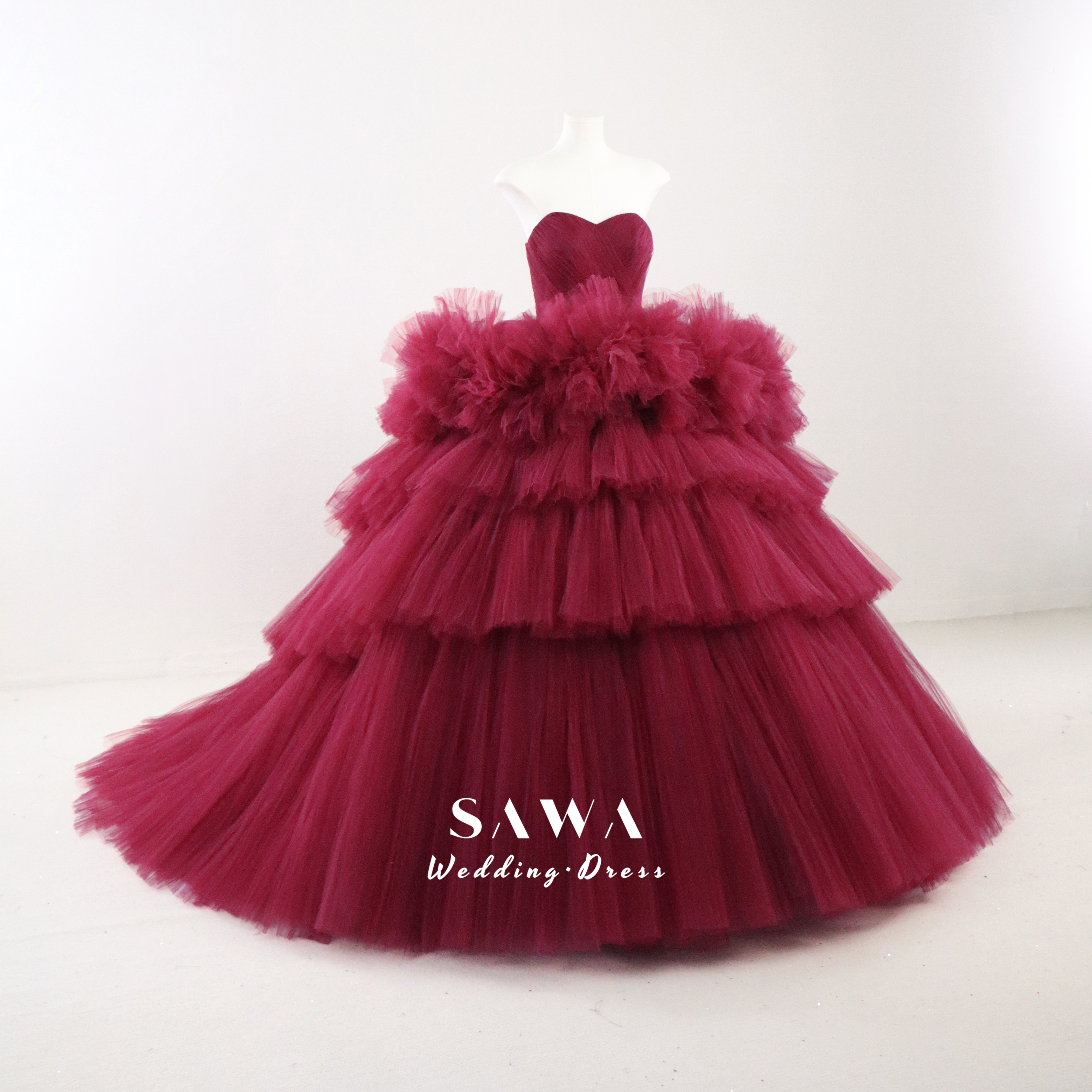 美品チューブトップ多層　チュールカラードレス　ファスナーチャック　ギャザー　ボリューム感　ノースリーブ　パーティー音楽会