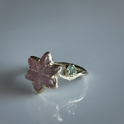 フラワーカービンググリーントルマリンリング／k10 指輪・リング