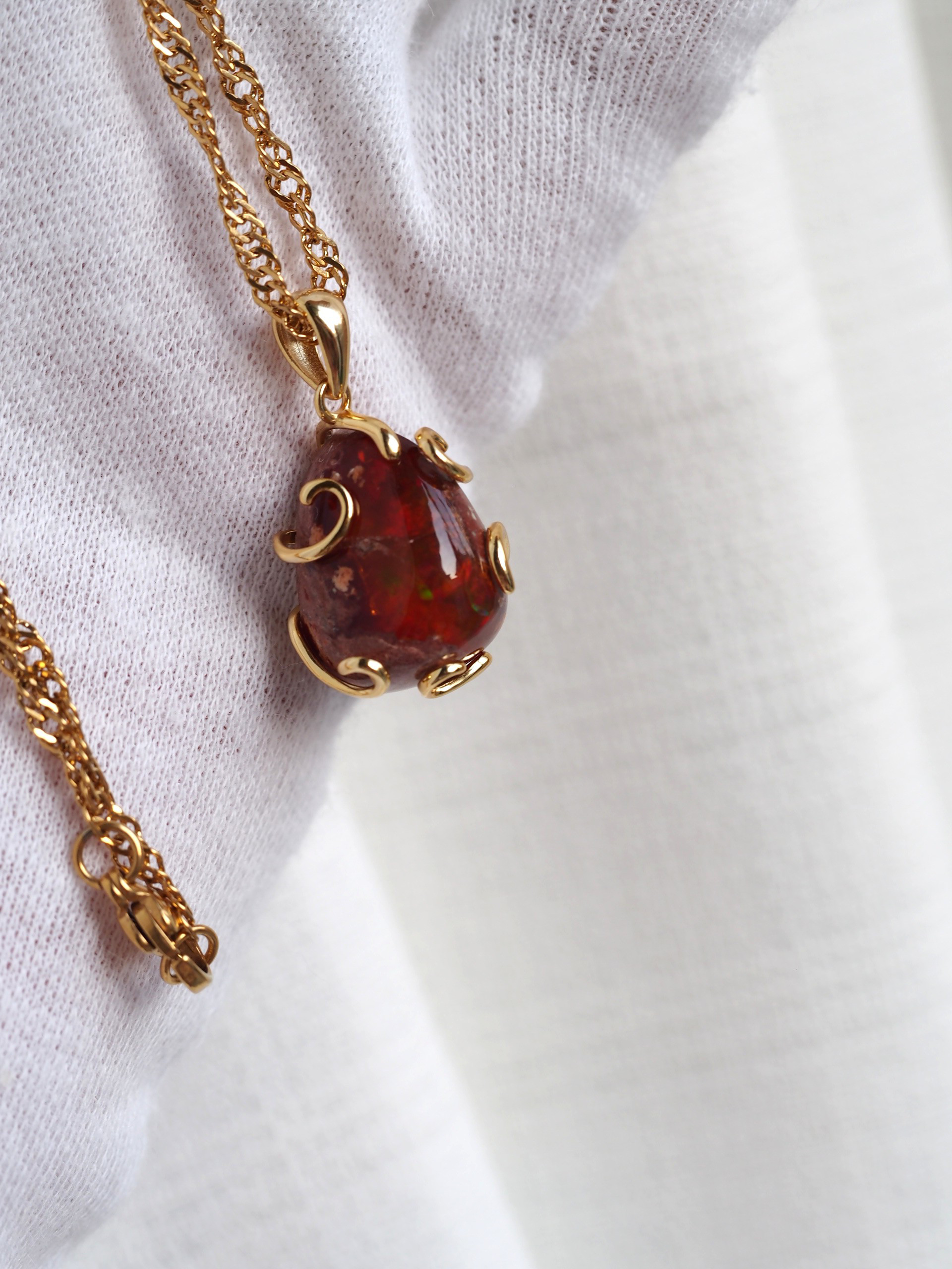 限定１　天然未処理　マトリックスオパール１５　S925GPくるりん台座ペンダントトップ❀