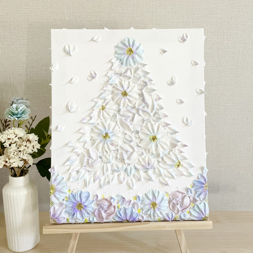 雪花の樹」 27.3×22㎝ テクスチャーアート 花 クリスマス 壁掛け