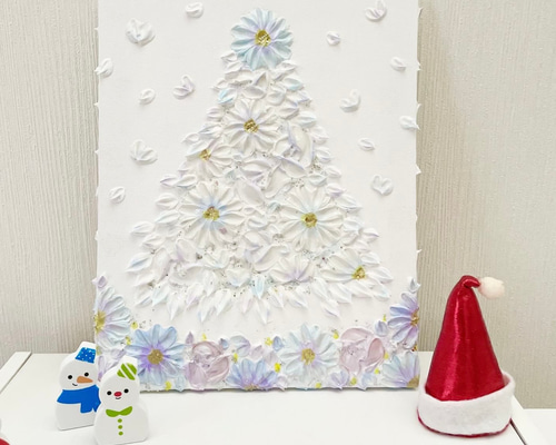 雪花の樹」 27.3×22㎝ テクスチャーアート 花 クリスマス 壁掛け