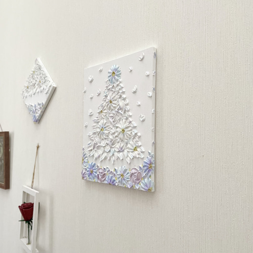 雪花の樹」 27.3×22㎝ テクスチャーアート 花 クリスマス 壁掛け