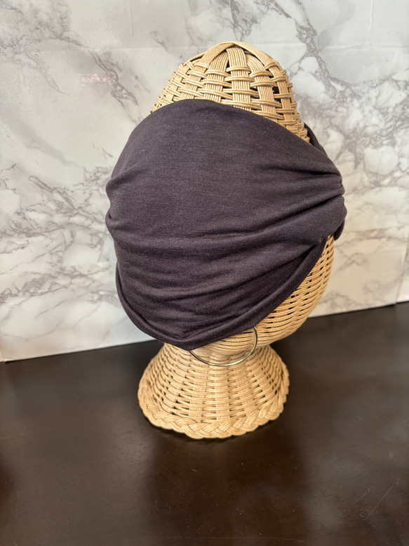 高級 シルク テンセル カシミア混 柔らか ニット 超幅広 ターバン ヘアバンド 3枚目の画像