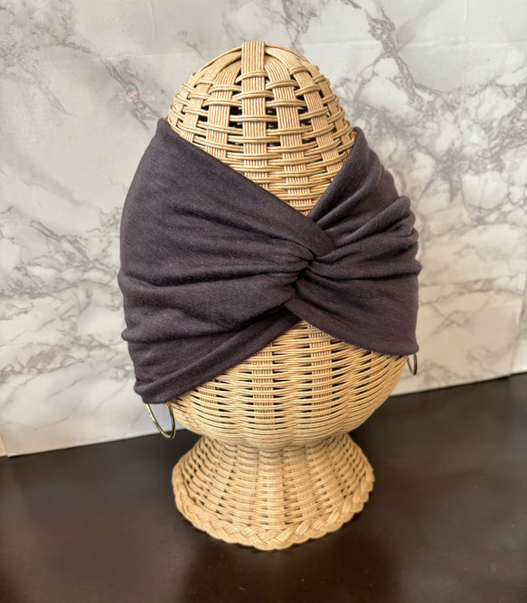 高級 シルク テンセル カシミア混 柔らか ニット 超幅広 ターバン ヘアバンド 1枚目の画像