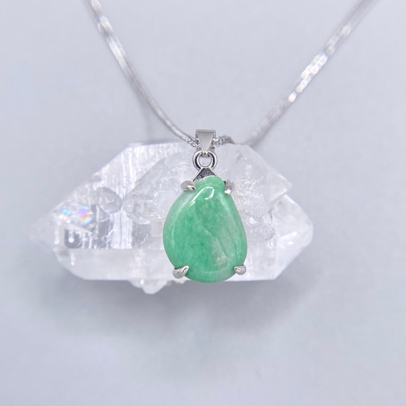 天然翡翠シルバーネックレス☆原石から磨きました！60cmのスライド