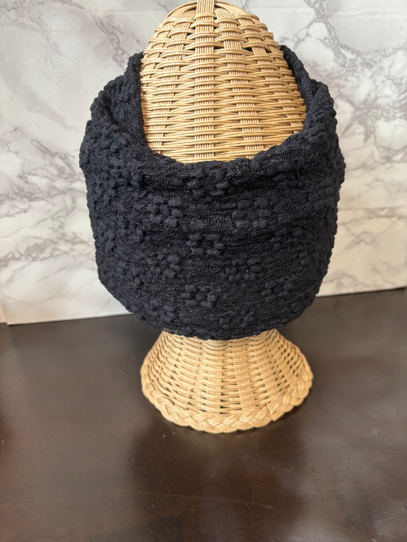 高級 ボリューム 花柄ジャガードレースニット 超幅広 ターバン ヘアバンド 3枚目の画像