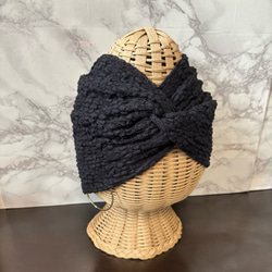 高級 ボリューム 花柄ジャガードレースニット 超幅広 ターバン ヘアバンド 1枚目の画像