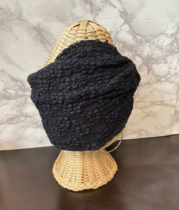 高級 ボリューム 花柄ジャガードレースニット 超幅広 ターバン ヘアバンド 2枚目の画像