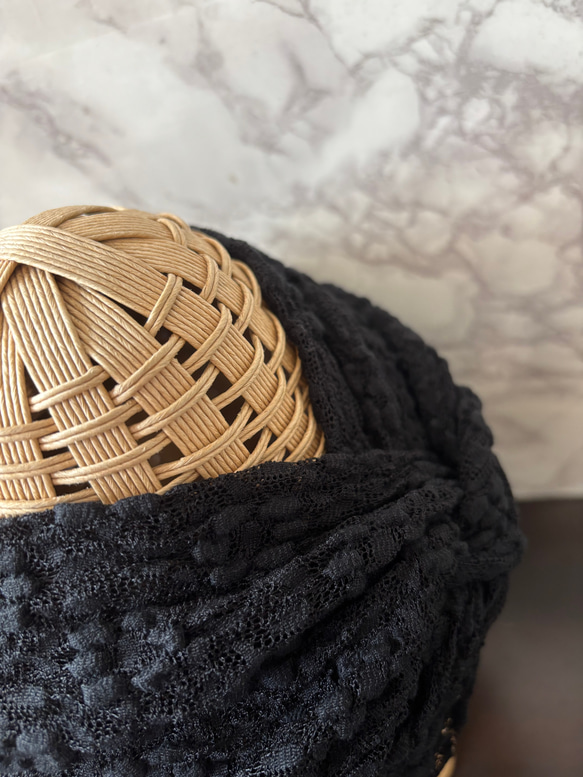 高級 ボリューム 花柄ジャガードレースニット 超幅広 ターバン ヘアバンド 4枚目の画像