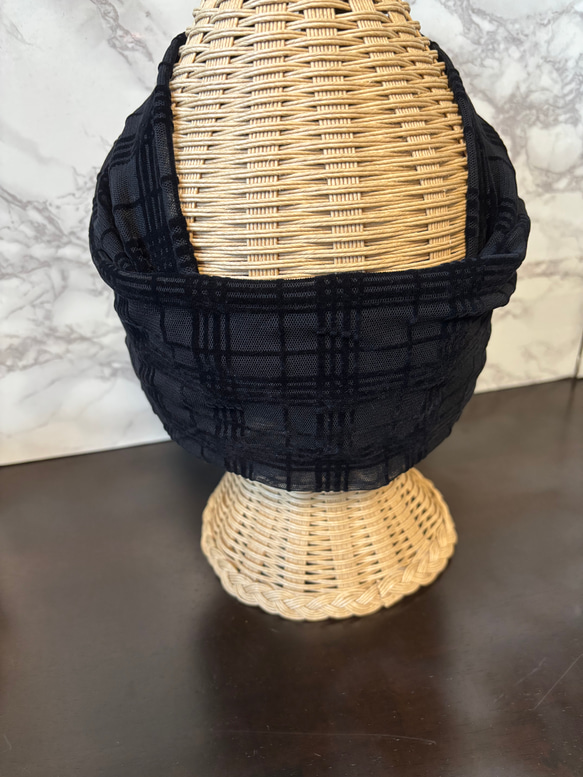 高級 チュール＆ベルベット シースルーニット超幅広 ターバン ヘアバンド 3枚目の画像