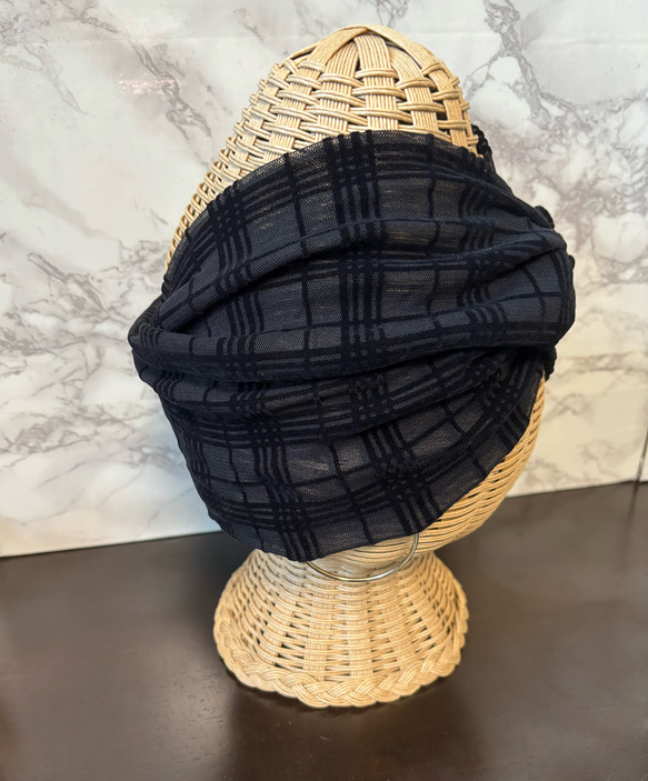 高級 チュール＆ベルベット シースルーニット超幅広 ターバン ヘアバンド 2枚目の画像