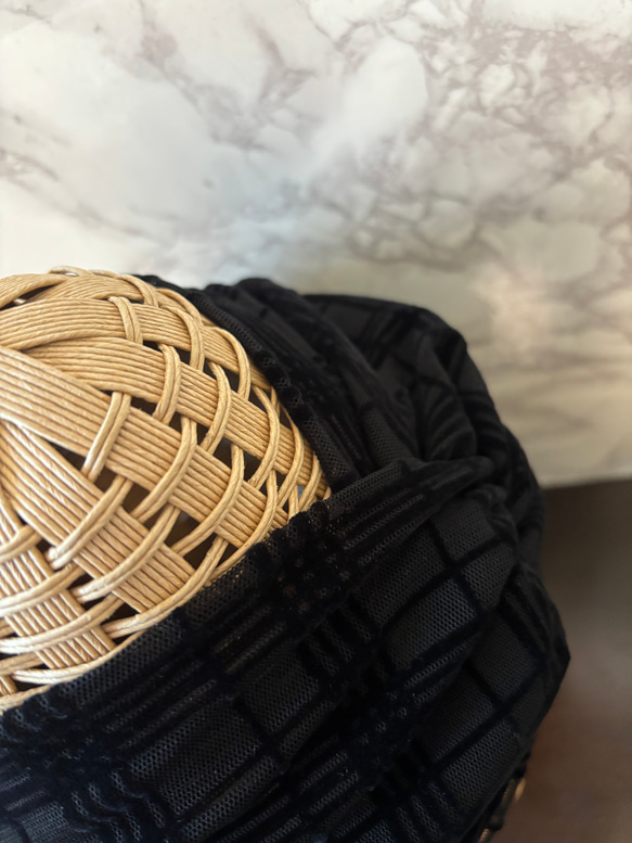 高級 チュール＆ベルベット シースルーニット超幅広 ターバン ヘアバンド 4枚目の画像