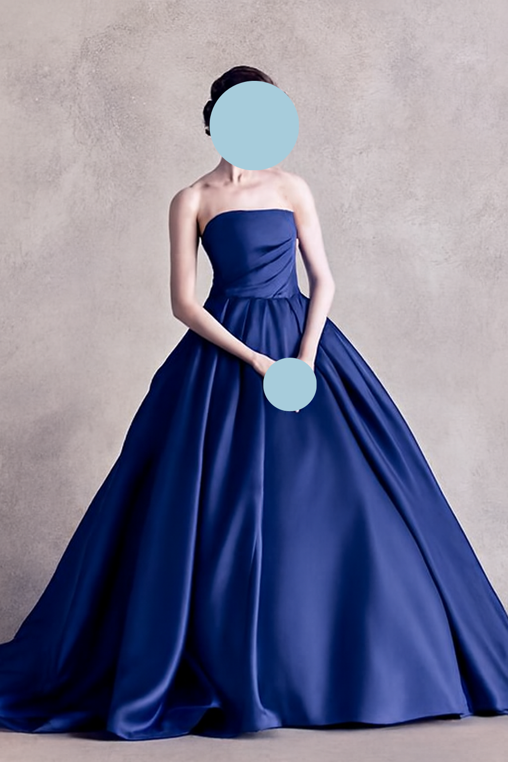 送料無料！カラードレス ネイビー ベアトップ ハンドドレープ 光沢サテン スレンダーライン Aライン 結婚式/披露宴