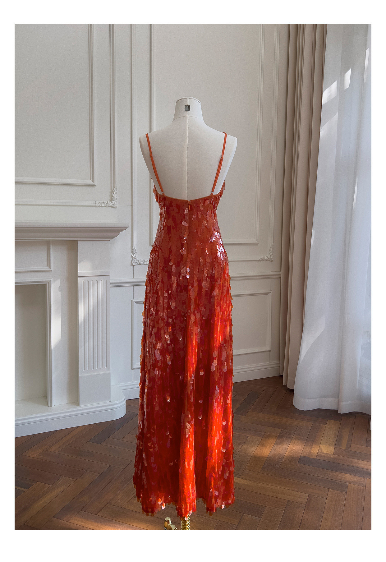 スパンコールドレス ウェディングドレス パーティー オレンジ ノースリーブ 綺麗 上品 韓国風 お呼ばれ 69396