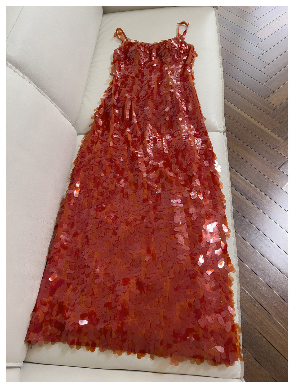 スパンコールドレス ウェディングドレス パーティー オレンジ ノースリーブ 綺麗 上品 韓国風 お呼ばれ 69396