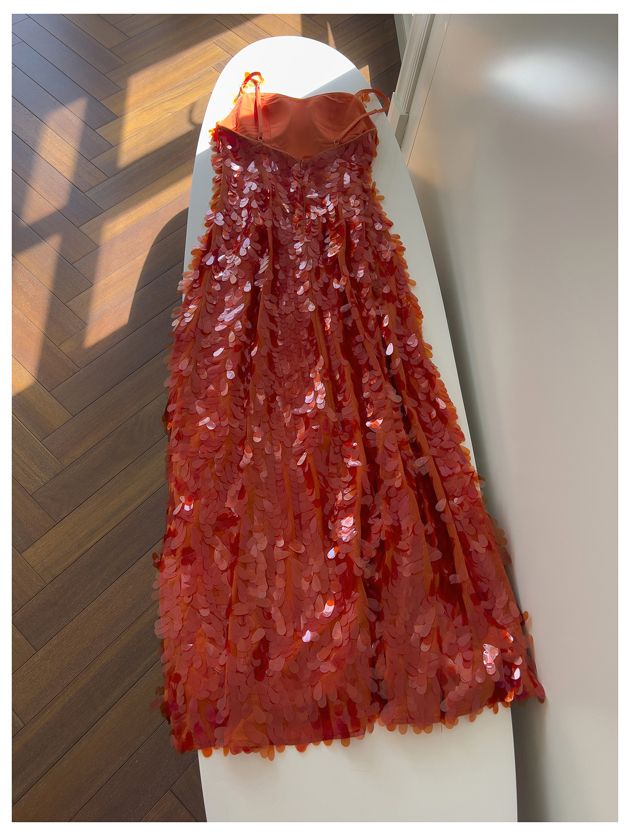 スパンコールドレス ウェディングドレス パーティー オレンジ ノースリーブ 綺麗 上品 韓国風 お呼ばれ 69396