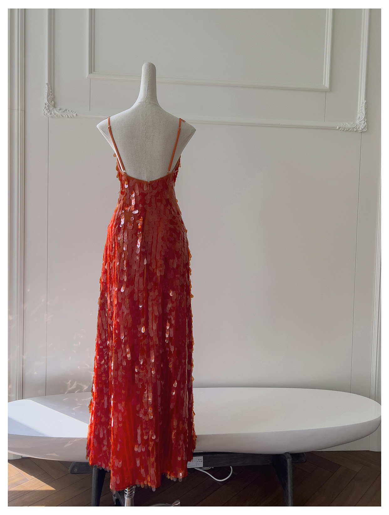 スパンコールドレス ウェディングドレス パーティー オレンジ ノースリーブ 綺麗 上品 韓国風 お呼ばれ 69396