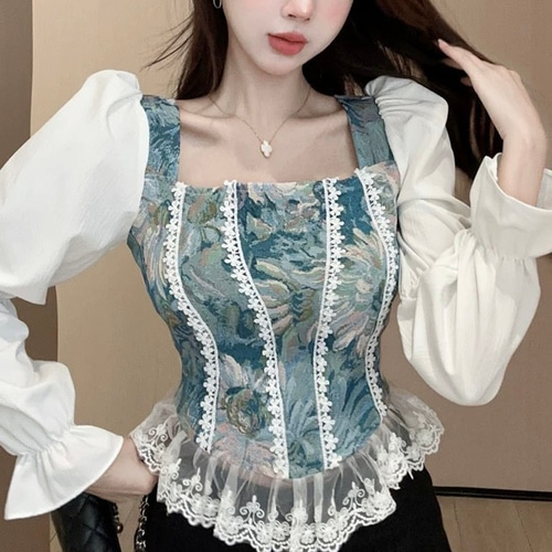花咲くレイヤード風コルセットブラウス – ブラウス Chan☆Chii 通販