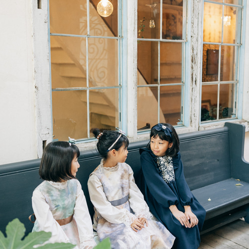 入学式】フラワー刺繍切替 ネイビー フリル ワンピース 90 100 110 120