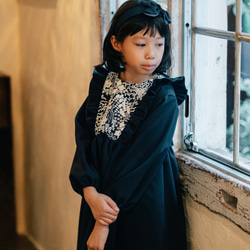 入学式】フラワー刺繍切替 ネイビー フリル ワンピース 90 100 110 120