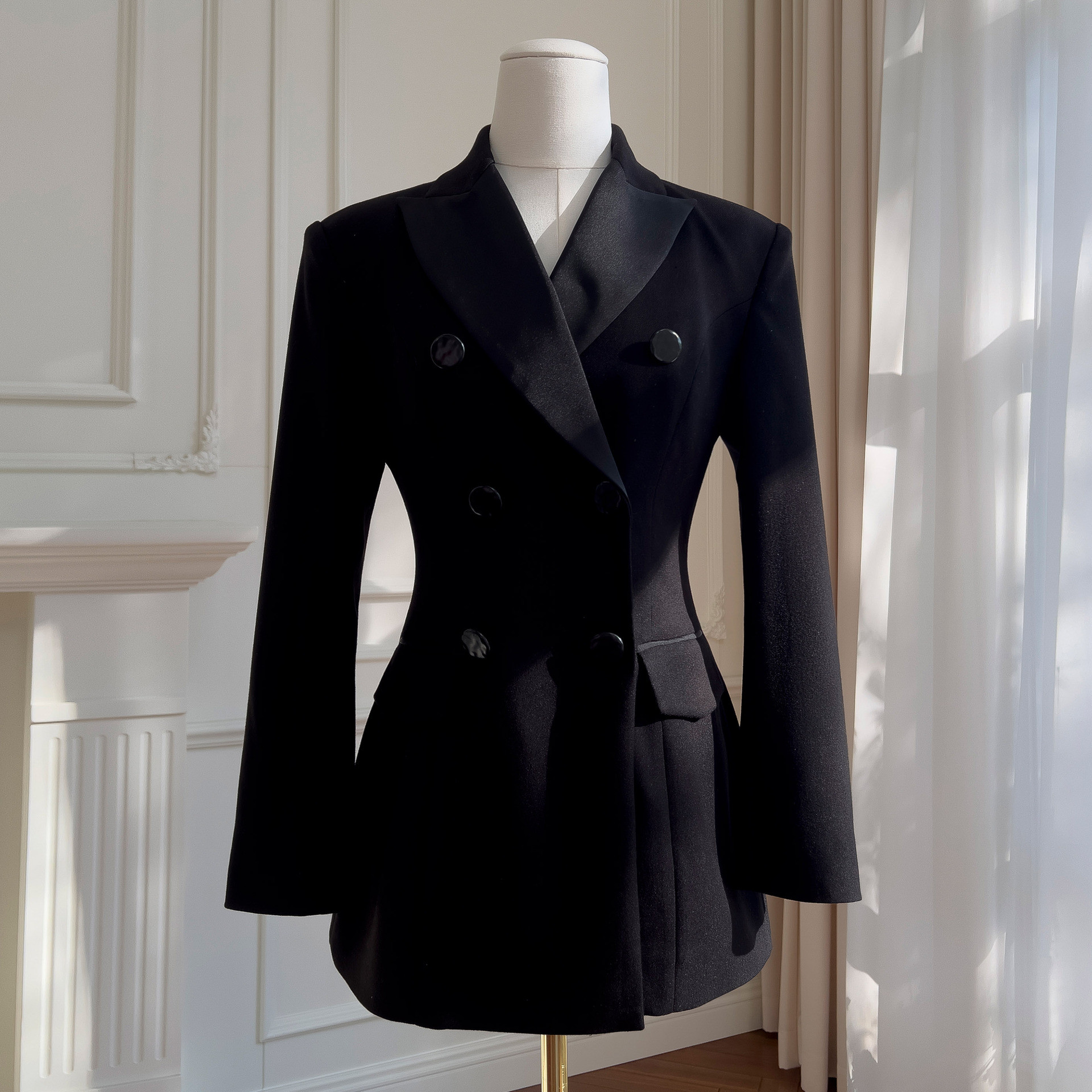 スーツ ウェディングドレス 秋冬 通勤 黒 アウター ワンピース 長袖 高級感 上品 韓国風 お呼ばれ 69398