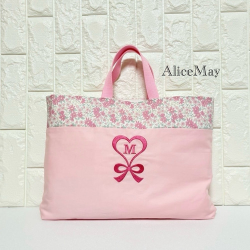 ★momoncho様★ハートキルト×Adelajdaリバティ　体操服袋　入園入学 送料無料》 ぷっくりハート リボン ハートキルト キルティング