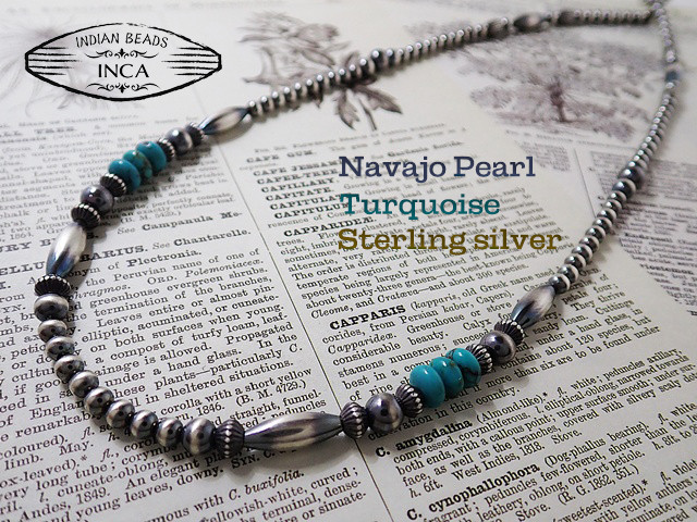 インディアンジュエリー ターコイズ ビーズ ネックレス シルバー925 チェーン ナバホ inca-6oldkings