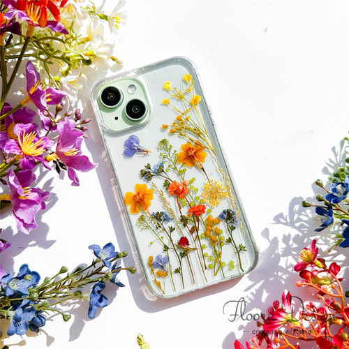 陽だまりの香り お花 ミモザ ドライフラワー 押し花スマホケース