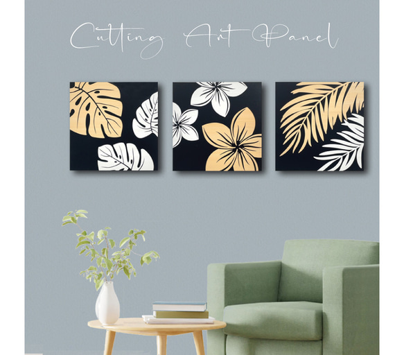 壁掛け 切り絵アート【tropical leaf PV モンステラ プルメリア パーム