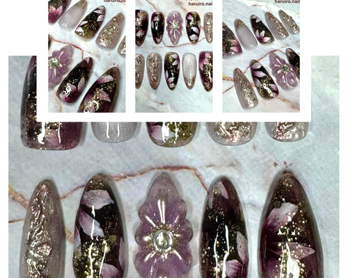 2025秋の新作 ニュアンスフラワーネイル ネイルチップ（つけ爪） 陽彩