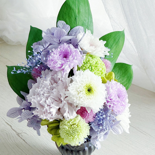 お供花】プリザーブドフラワー 仏花 お供え花 お彼岸 パープル 紫
