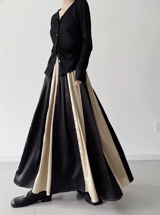 明暗のコントラストが優雅に広がる♪配色切り替えAラインスカート