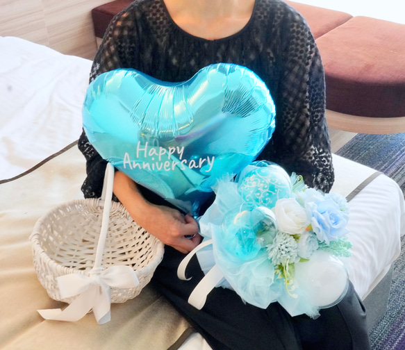 ぷかぷか浮きバルーン付♪カゴ入りバルーンブーケ♡結婚式 サプライズ