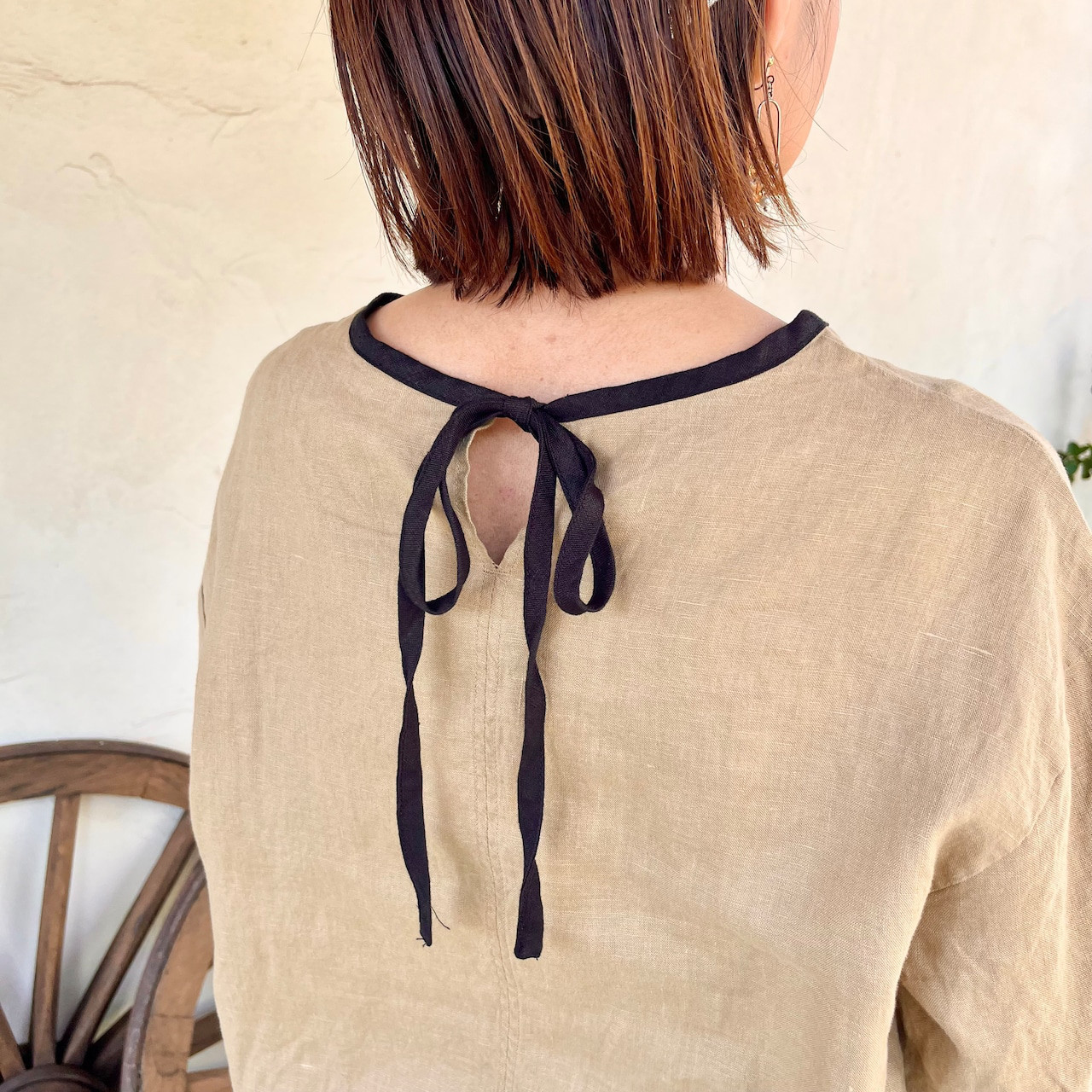 バイカラーバックリボン7分袖ブラウス(25s-125)