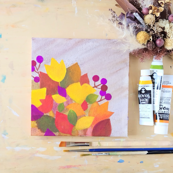 「秋色あつめ」コルクボードの原画＊アートパネル 1枚目の画像